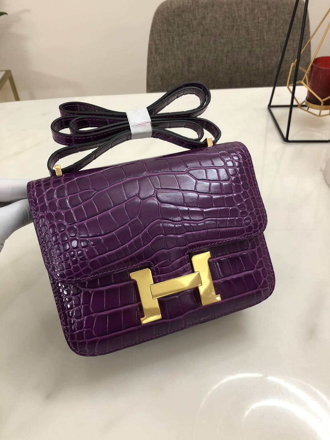 Constance Cowhide Crocodile Embossed Bag-4